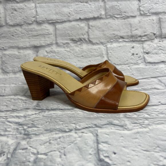 Levity Made in Spain Brown Leather Mules Slip On Size 8 2.75" heels - Picture 1 of 8